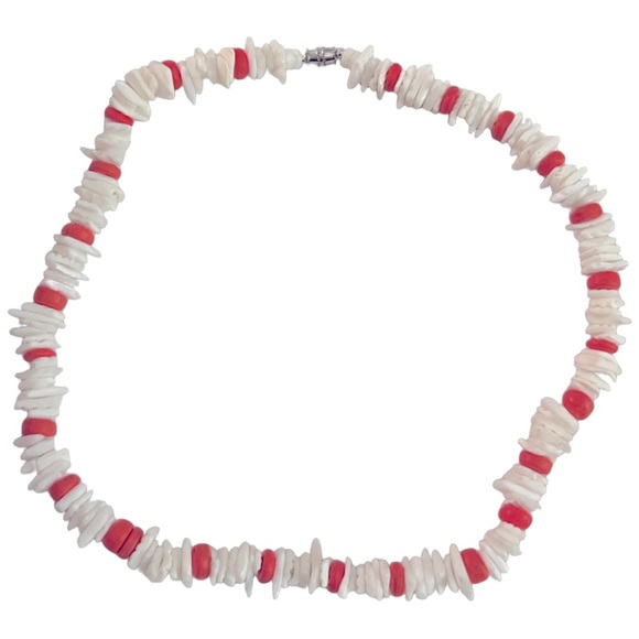 Puka Shell White and Orange Beaded Choker Necklace - Picture 2 of 5